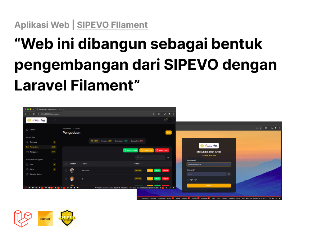 Dashboard web Sipevo dengan Filament